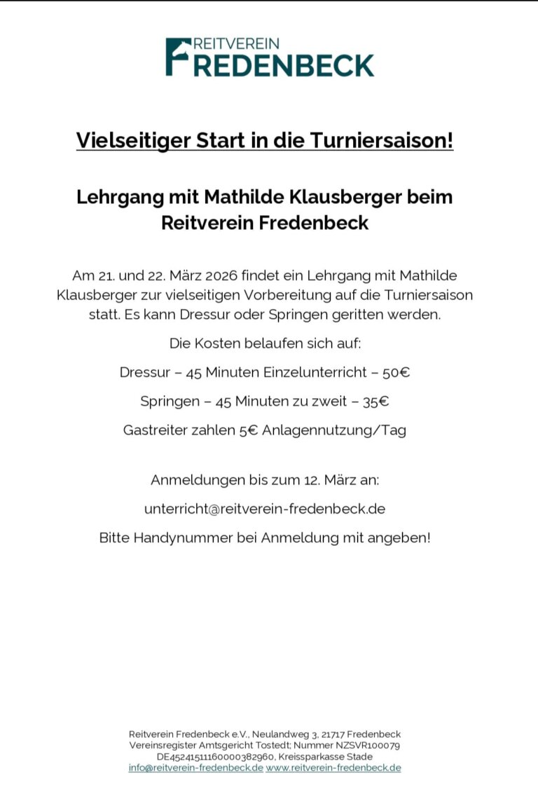 Lehrgang Turniersaison 2026