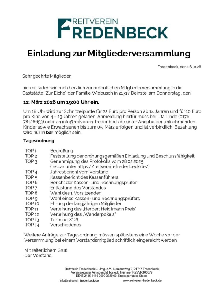 Lehrgang Turniersaison 2026