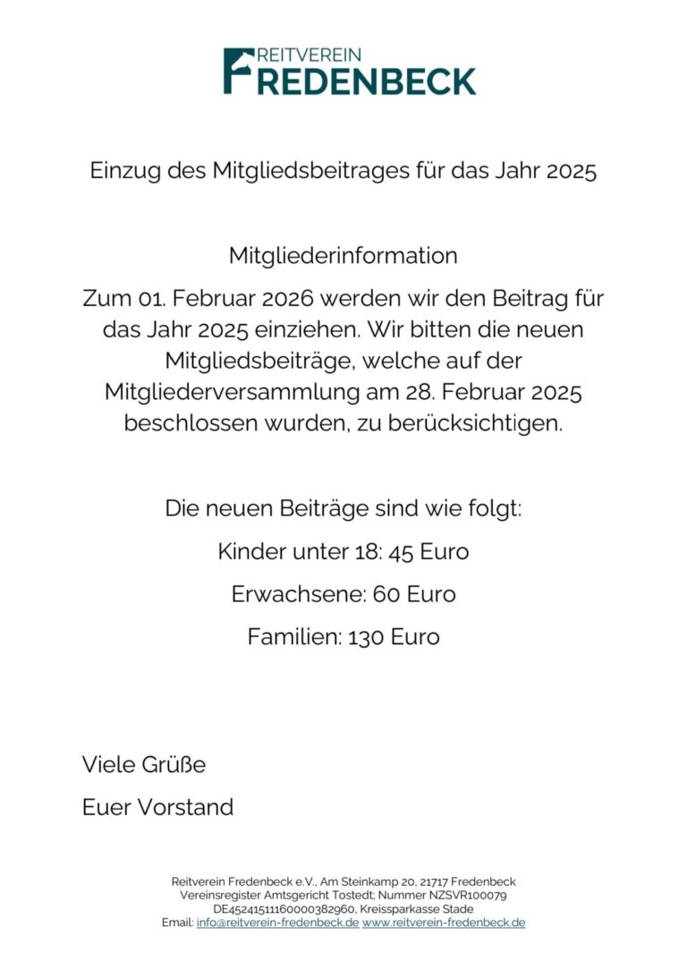 Einzug Mitgliedsbeitrag 2026
